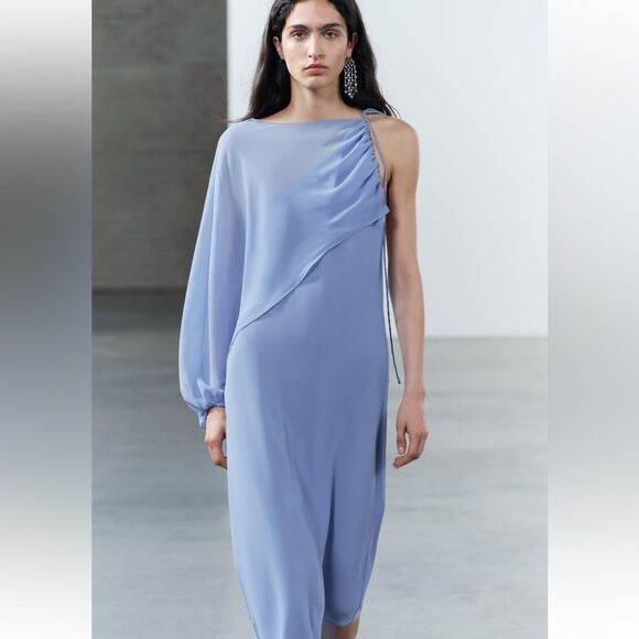 ZARA ASYMMETRIC CAPE DRESS - Picture 8 of 15